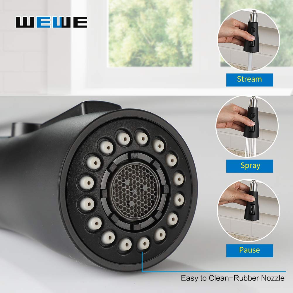 Black Kitchen Faucet  Kitchen Faucets with Pull Down Sprayer WEWE Commercial Stainless Steel Single Handle Single Hole Kitchen Sink Faucet